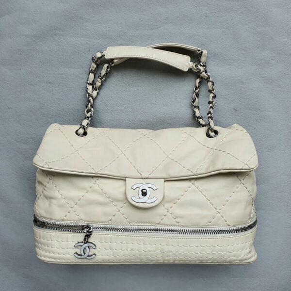 Chanel Bag Ivory Smooth Leather with Silver Hardware #OSYY-1