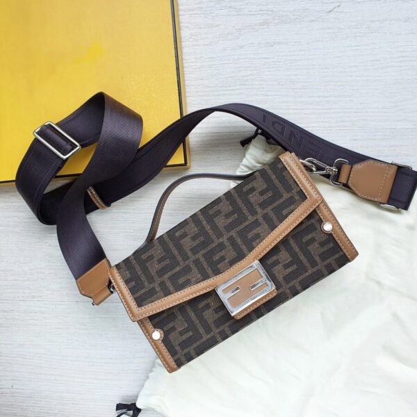 Fendi Soft Trunk Baguette Brown Canvas with Leather and Silver Hardware Bag #OSYO-2