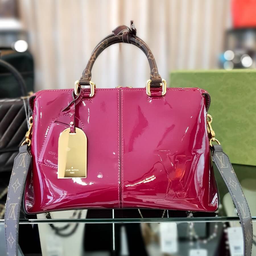 LV Miroir Brown Coated Canvas with Magenta Vernis Leather and Gold Hardware #OSUC-1