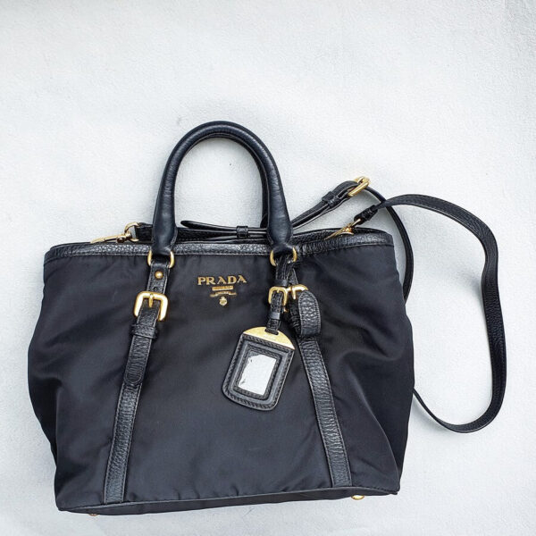 Prada 2way-Bag Black Nylon with Leather and Gold Hardware #OSSU-1