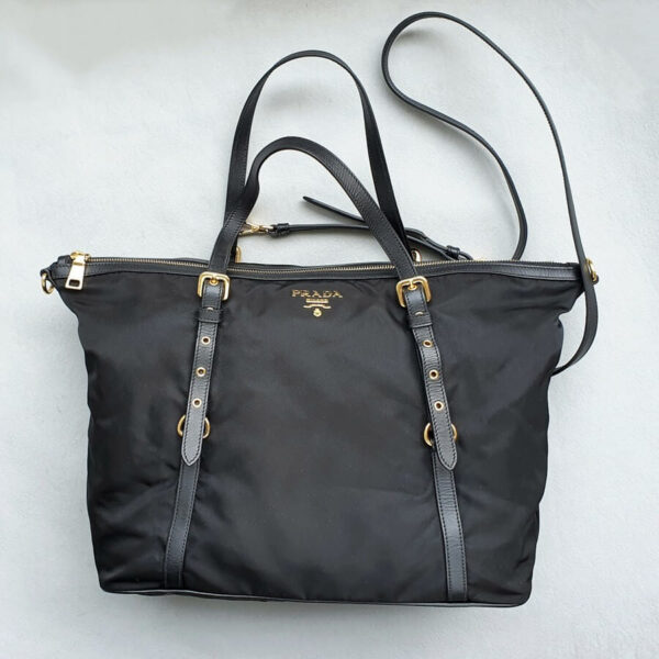 Prada Shopper BR4253 Black Nylon with Saffiano Leather and Gold Hardware #OSSC-1