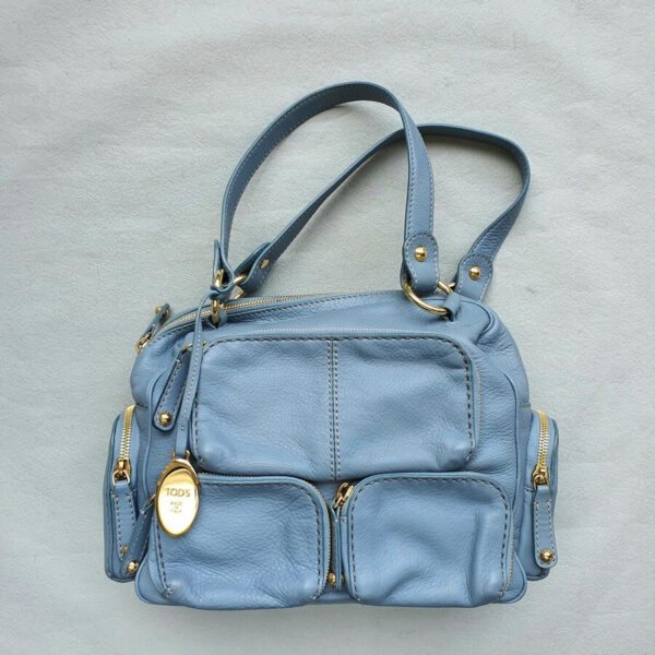 Tod's T Bag Blue Calf Leather with Gold Hardware #OSYY-2