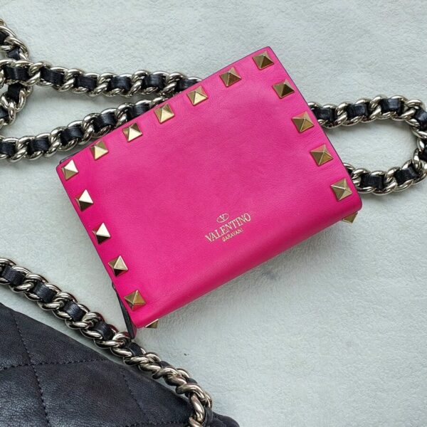 Valentino Rockstud Wallet Pink Smooth Leather with Gold Hardware #OSYC-2