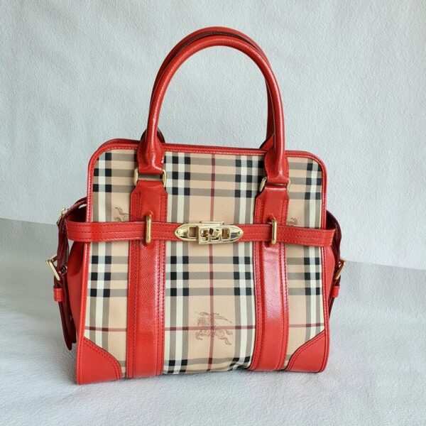 Burberry Tote Bag Orange Coated Canvas with Patent Leather and Gold Hardware #OTEO-4