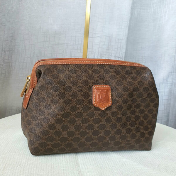Celine Pouch Brown Coated Canvas/ Leather and Gold Hardware #OSOT-2