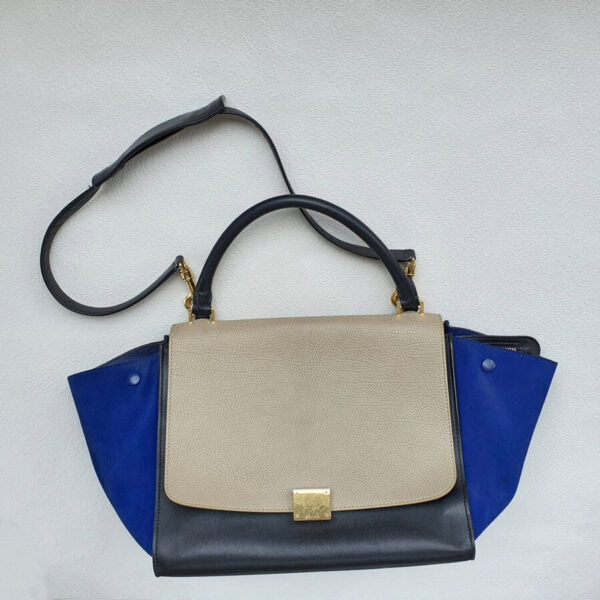 Celine Trapeze Medium Grey/Blue/Black Leather with Gold Hardware Bag #GUELE-1
