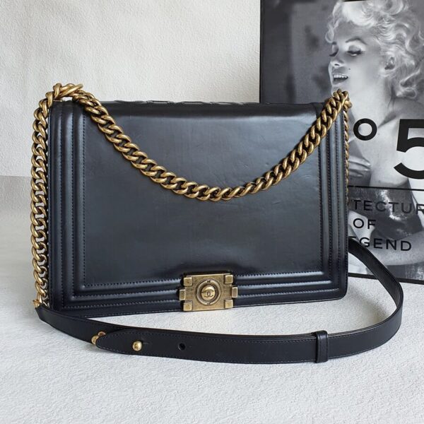 Chanel Boy Black Box Leather with Gold Hardware #OTEO-1