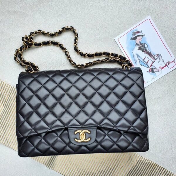 Chanel Maxi Jumbo Double Flap Black Lambskin with Gold Hardware #GUEEC-1