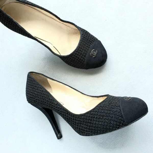 Chanel SZ39C Pump Black Canvas Shoes #OSUK-1