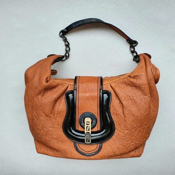 Fendi Borsa B Hobo Bag Brown Leather with Rustic Gold Hardware #OYRY-19