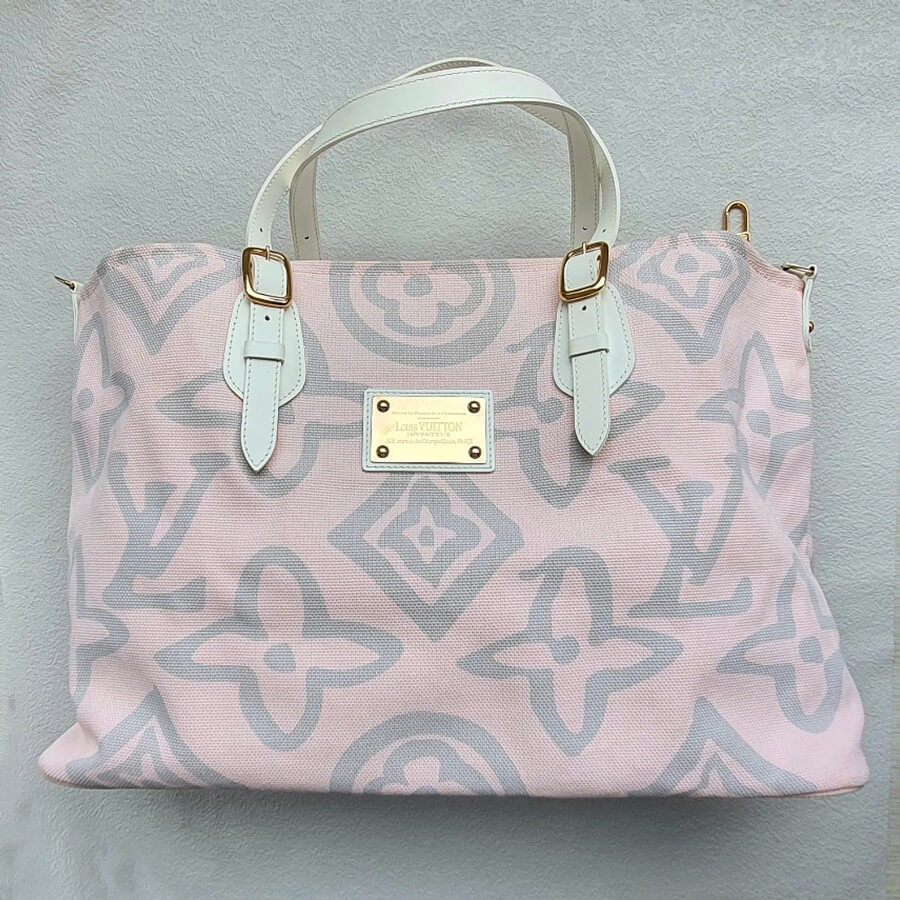 LV Tahitienne GM Pink/Grey/White Canvas with Leather and Gold Hardware #GUEES-1