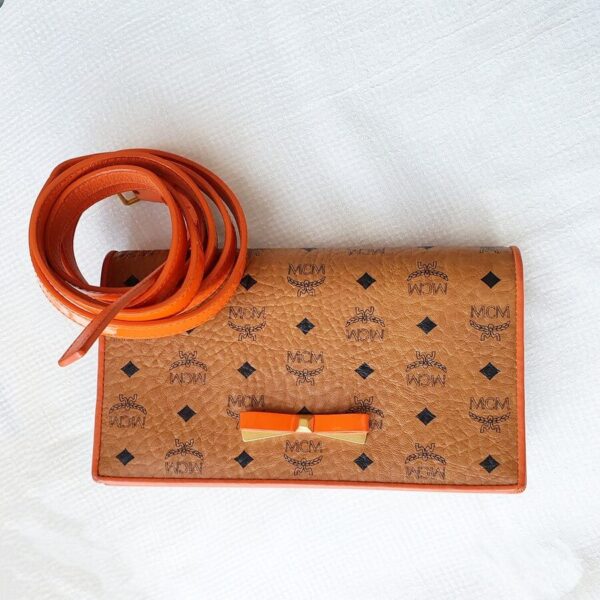 MCM Crossbody Bag Brown/Orange Coated Canvas With Patent Leather and Gold Hardware #OSRE-4