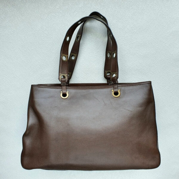 S.Ferragamo Tote Dark Brown Calf Leather with Gold Hardware #GUELY-1