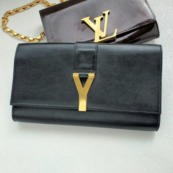 YSL Chyc Clutch Black Leather with Gold Hardware #GUEER-2
