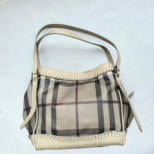 Burberry Hobo Brown/Grey/Beige Coated Canvas with Leather and Black Hardware #OTSE-2