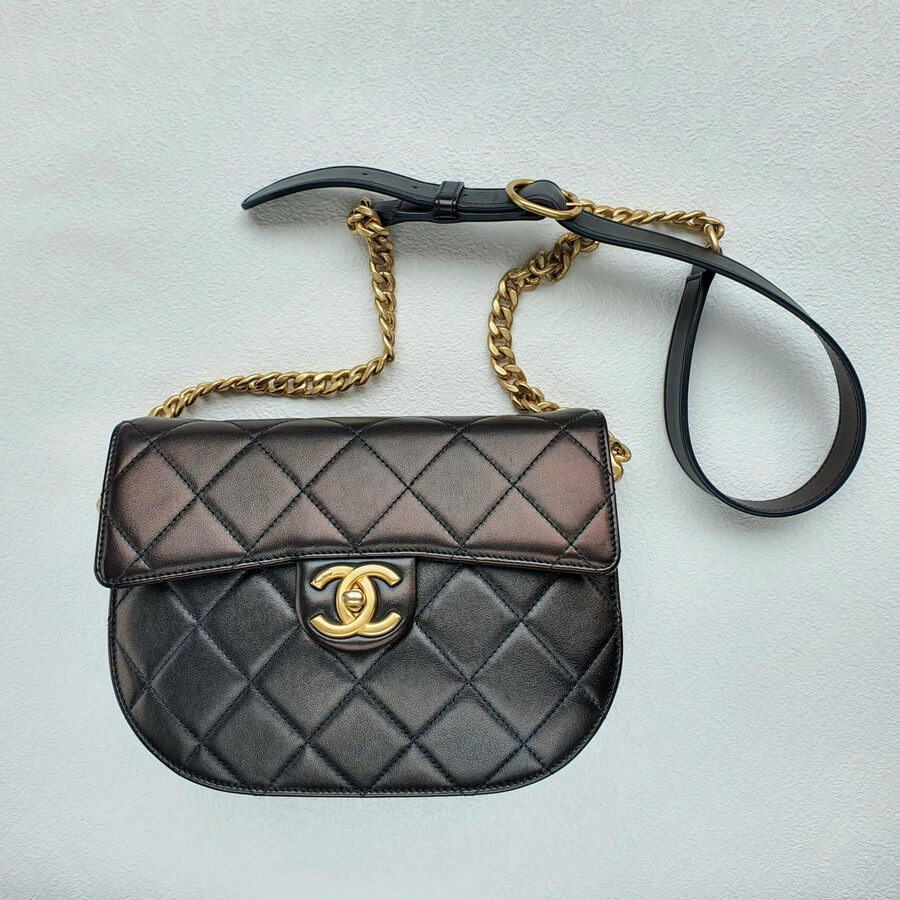 Chanel Crossbody Bag Black Lambskin with Gold Hardware #OTUE-1