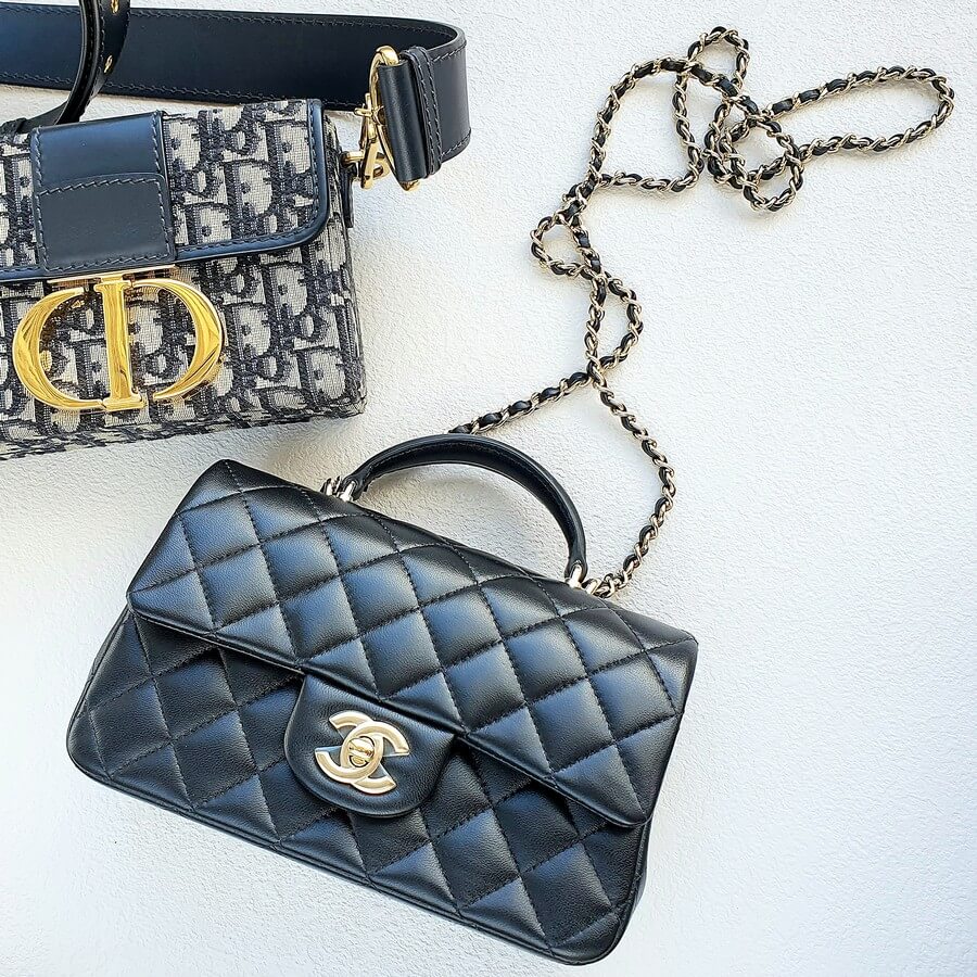 Chanel Mini Flap With Top Handle Black Lambskin with Gold Hardware #OTST-1