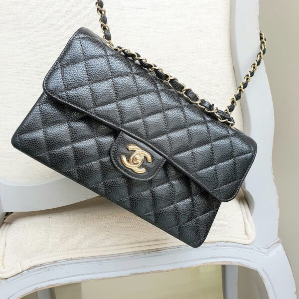 Chanel Small Double Flap Black Grained Calfskin with Gold Hardware #OTKR-1