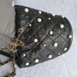 Chanel Small Pearl Bucket Bag Black Lambskin/faux Pearl with Gold Hardware #OTLR-2 - Image 4
