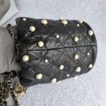 Chanel Small Pearl Bucket Bag Black Lambskin/faux Pearl with Gold Hardware #OTLR-2 - Image 6