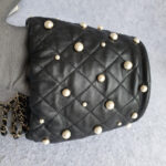 Chanel Small Pearl Bucket Bag Black Lambskin/faux Pearl with Gold Hardware #OTLR-2 - Image 3