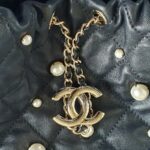 Chanel Small Pearl Bucket Bag Black Lambskin/faux Pearl with Gold Hardware #OTLR-2 - Image 9