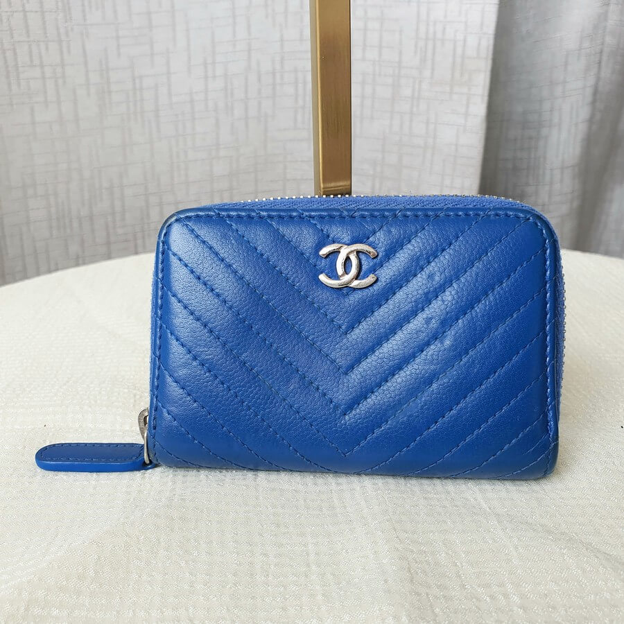 Chanel Zippy Card Holder Blue Calfskin with Silver Hardware #OTUY-3