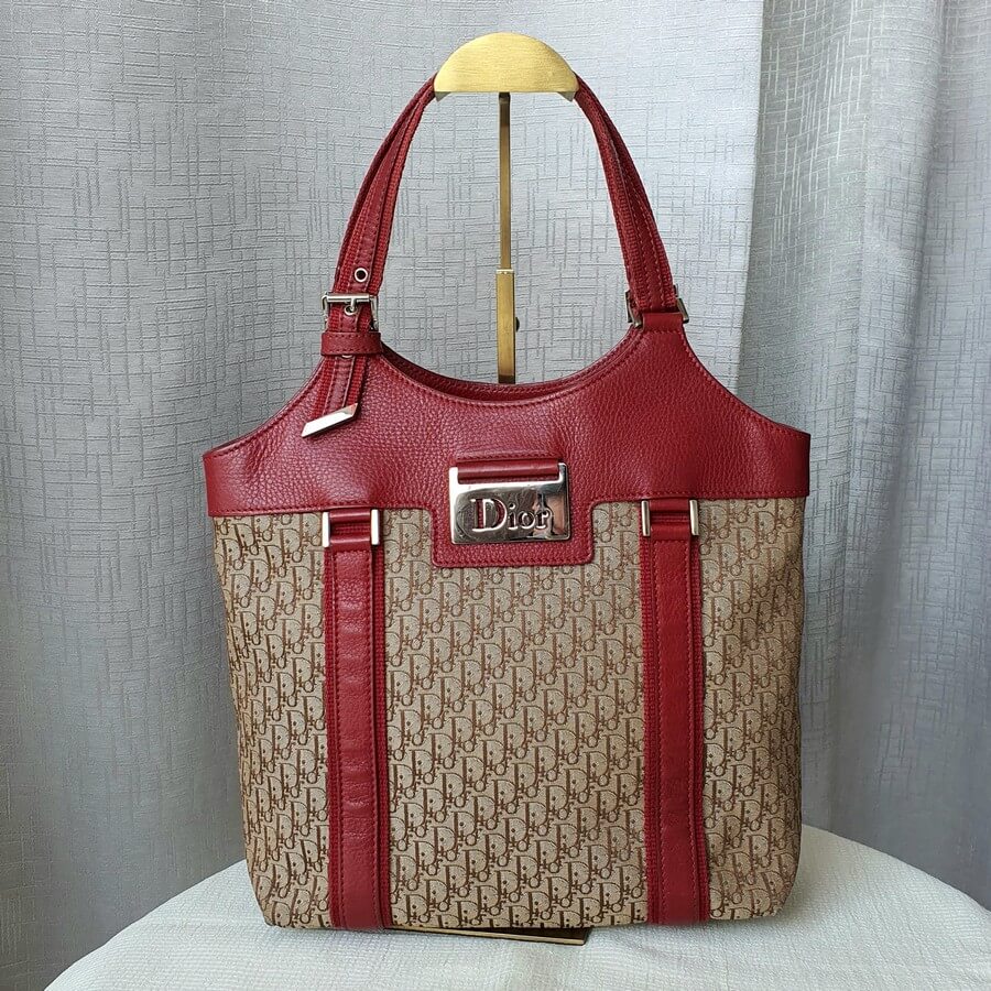 Dior Bag Brown/Maroon Canvas with Leather and Silver Hardware #GUEUR-1