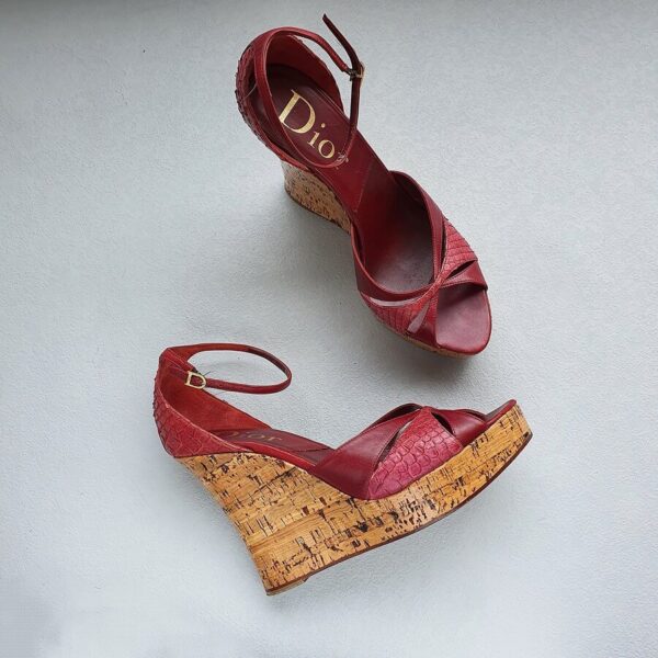 Dior Wedges Peeptoe Size40 Red Leather Shoes #TRSU-13