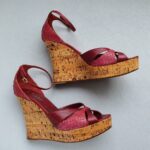 Dior Wedges Peeptoe Size40 Red Leather Shoes #TRSU-13 - Image 3
