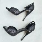 Giuseppe Zanotti Peeptoe Size37.5 Black Satin/Sequine Shoes #OSOY-1 - Image 4