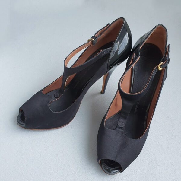 Giuseppe Zanotti Peeptoe Size40.5 Black Satin/Patent Leather Shoes #TRSU-16