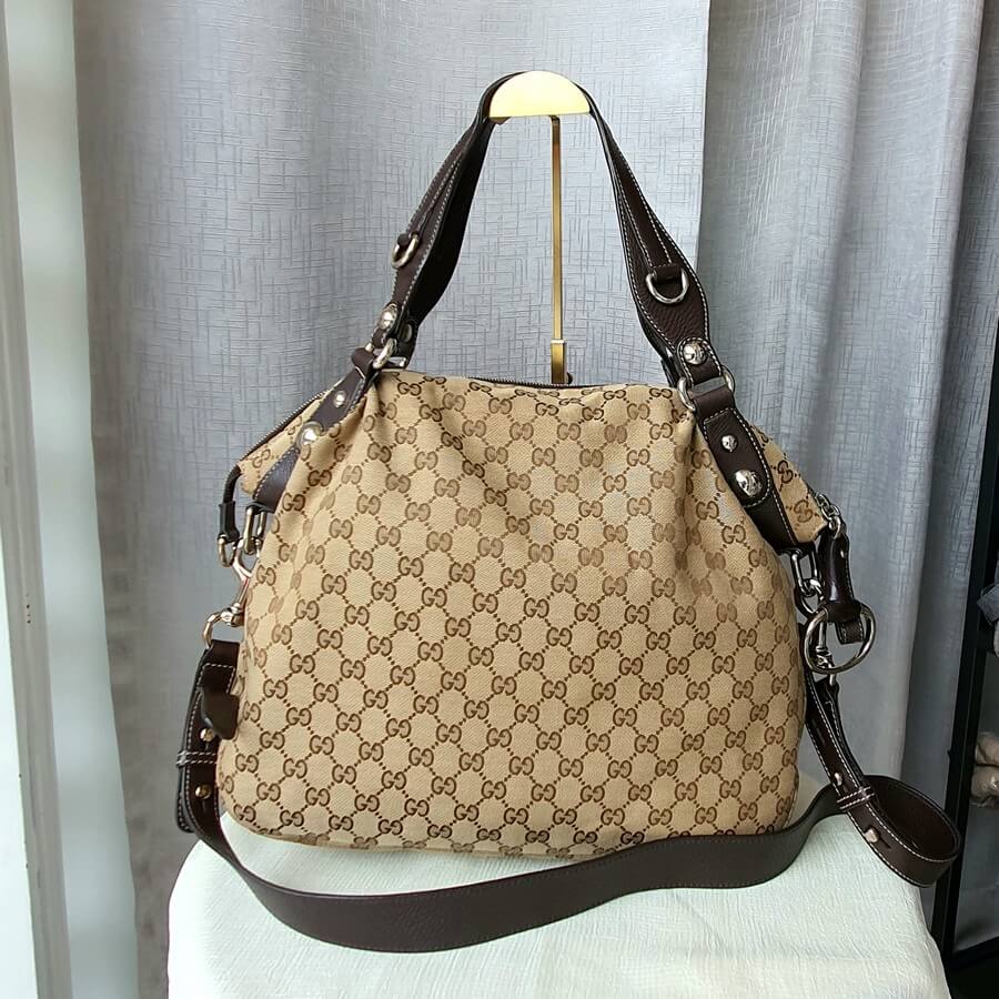 Gucci 2Way-bag Brown Canvas with Leather and Gold Hardware #OTCU-1