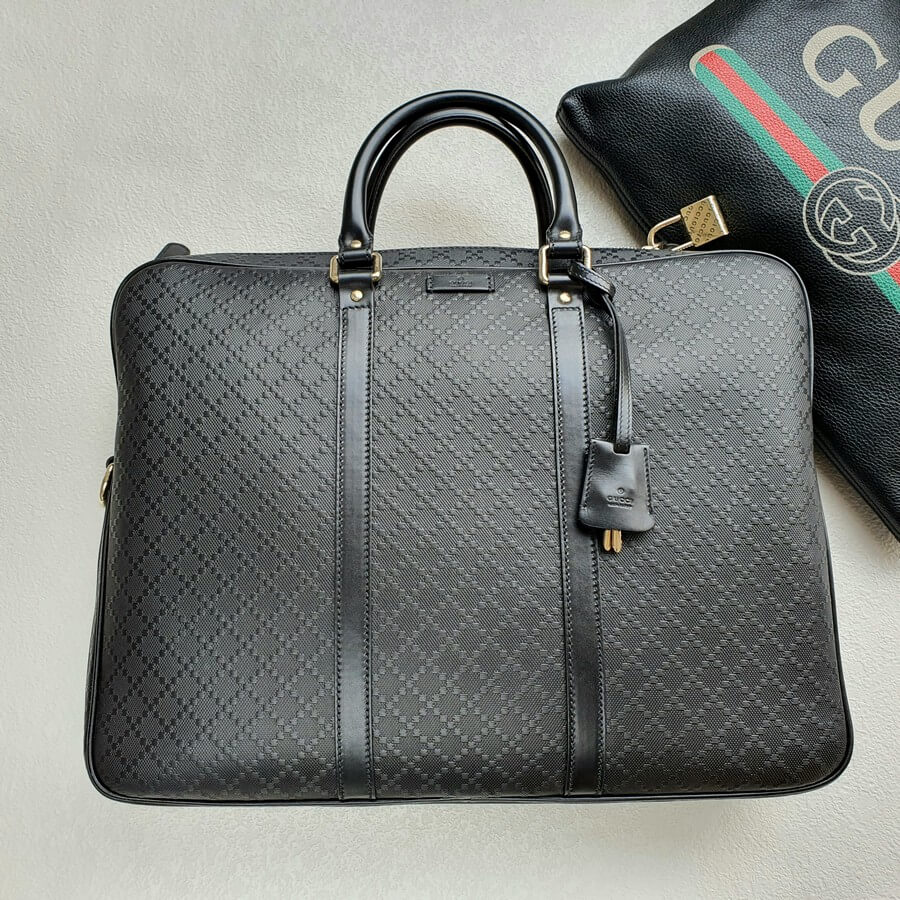 Gucci Briefcase Black Leather with Gold Hardware #OTCS-3