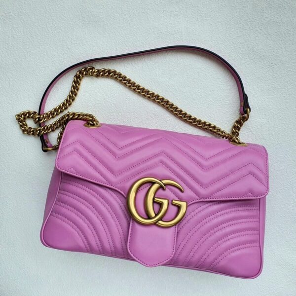 Gucci Marmont Medium Shoulder/ Sling Bag Pink Leather with Gold Hardware #OTUL-2
