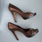 Gucci Peeptoe Size 40C Bronze Leather Shoes #TRSU-15 - Image 5