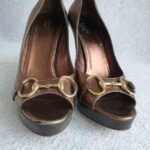 Gucci Peeptoe Size 40C Bronze Leather Shoes #TRSU-15 - Image 3