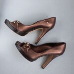Gucci Peeptoe Size 40C Bronze Leather Shoes #TRSU-15 - Image 6