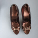 Gucci Peeptoe Size 40C Bronze Leather Shoes #TRSU-15 - Image 2