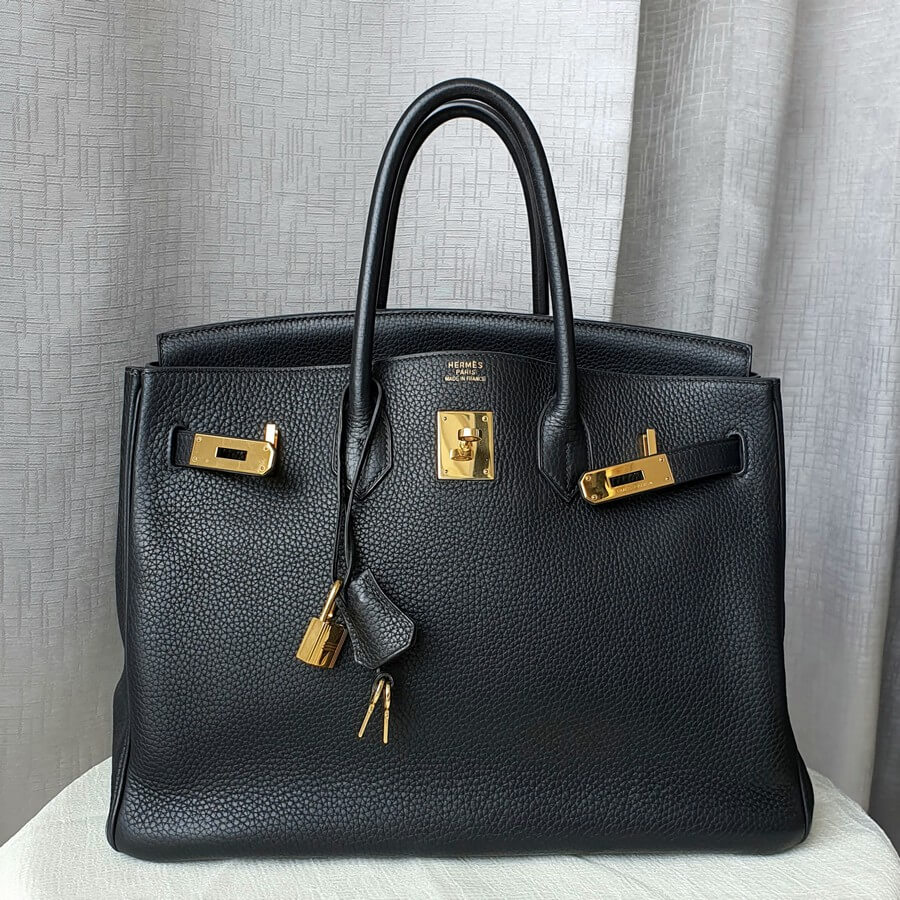Hermes Birkin 35cm Black Clemence Leather with Gold Plated Hardware Bag #OTCL-1