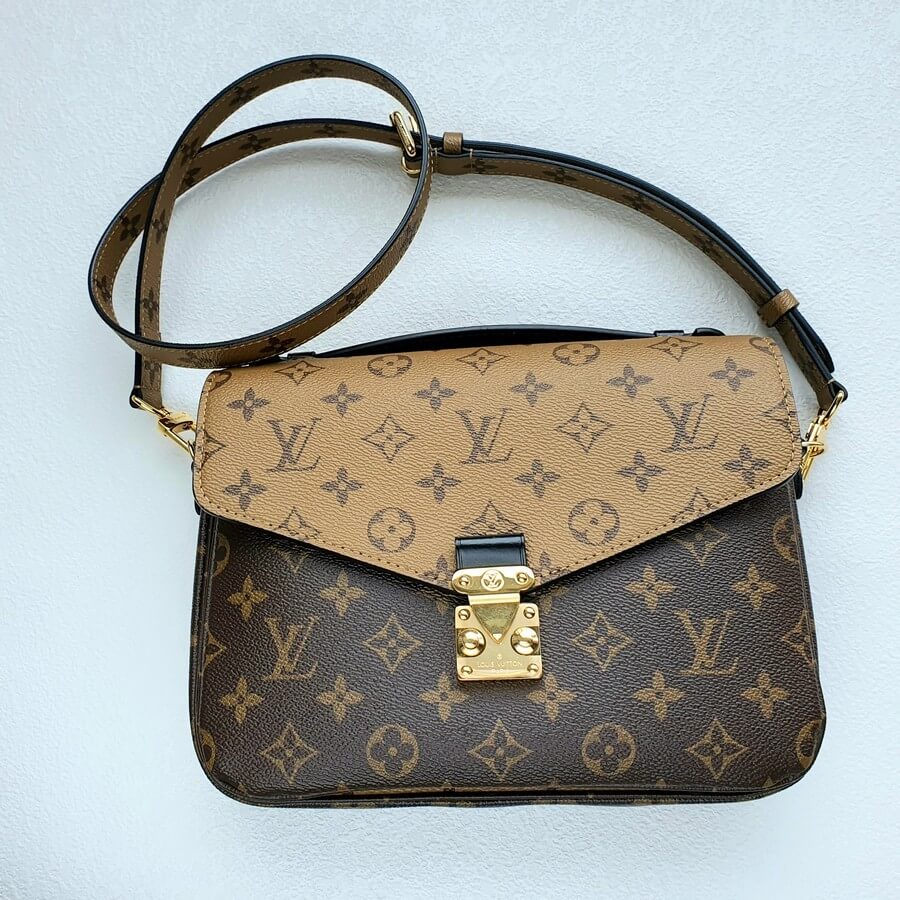 LV Pochette Metis Brown Monogram/ Monogram Reverse Coated Canvas with Leather and Gold Hardware #GUECE-1