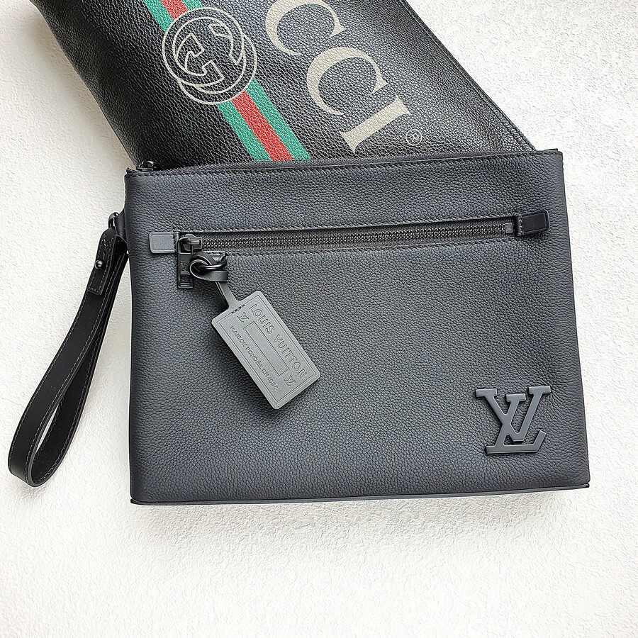 LV Takeoff Clutch Black Cowhide Leather with Black Hardware #GUECC-1