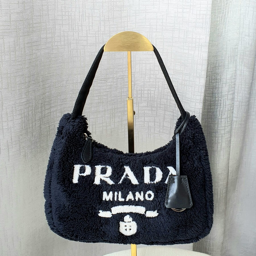 Prada 1NE515 Mini Shoulder Bag Black Spugna with Leather and Silver Hardware #OTKL-1