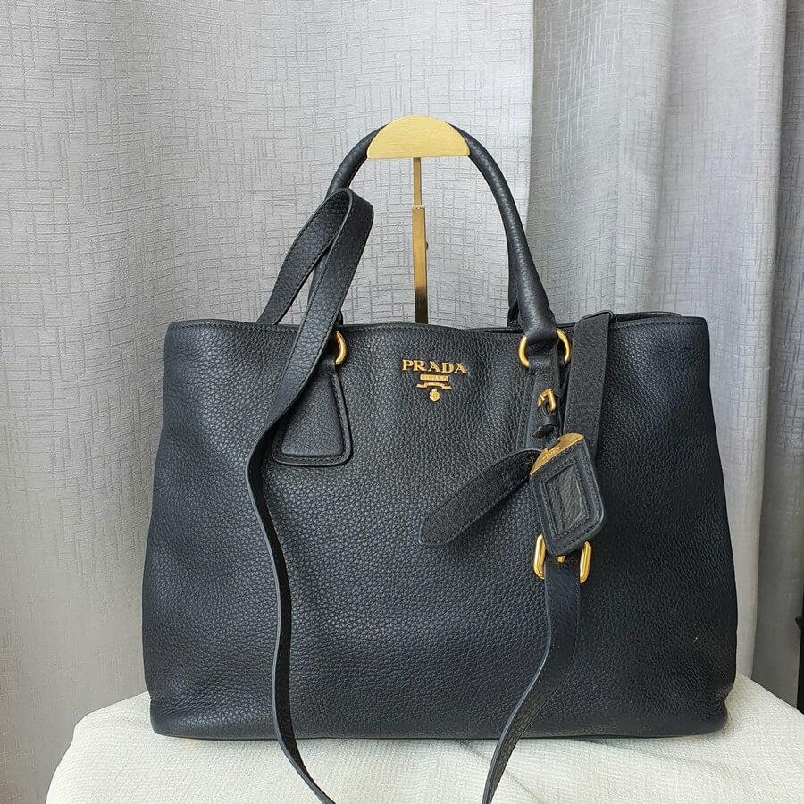 Prada 2way Bag Black Calf Leather with Gold Hardware Bag #GUEUC-1