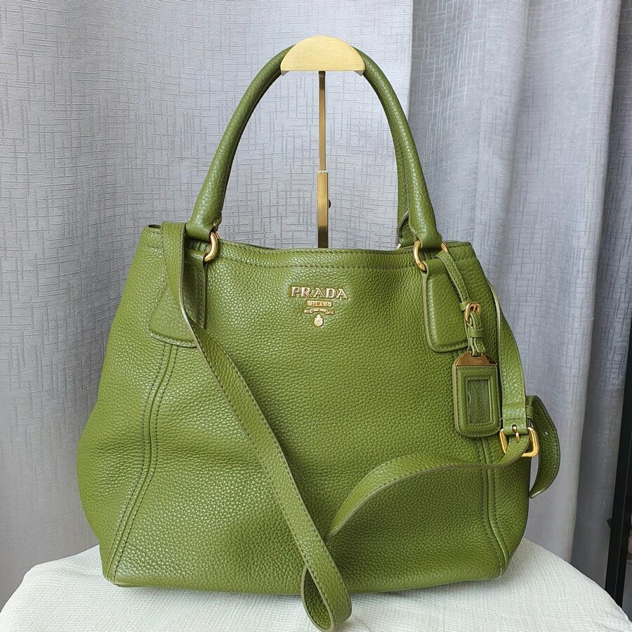 Prada 2way Bag Green Calf Leather with Gold Hardware Bag #GUEUT-1