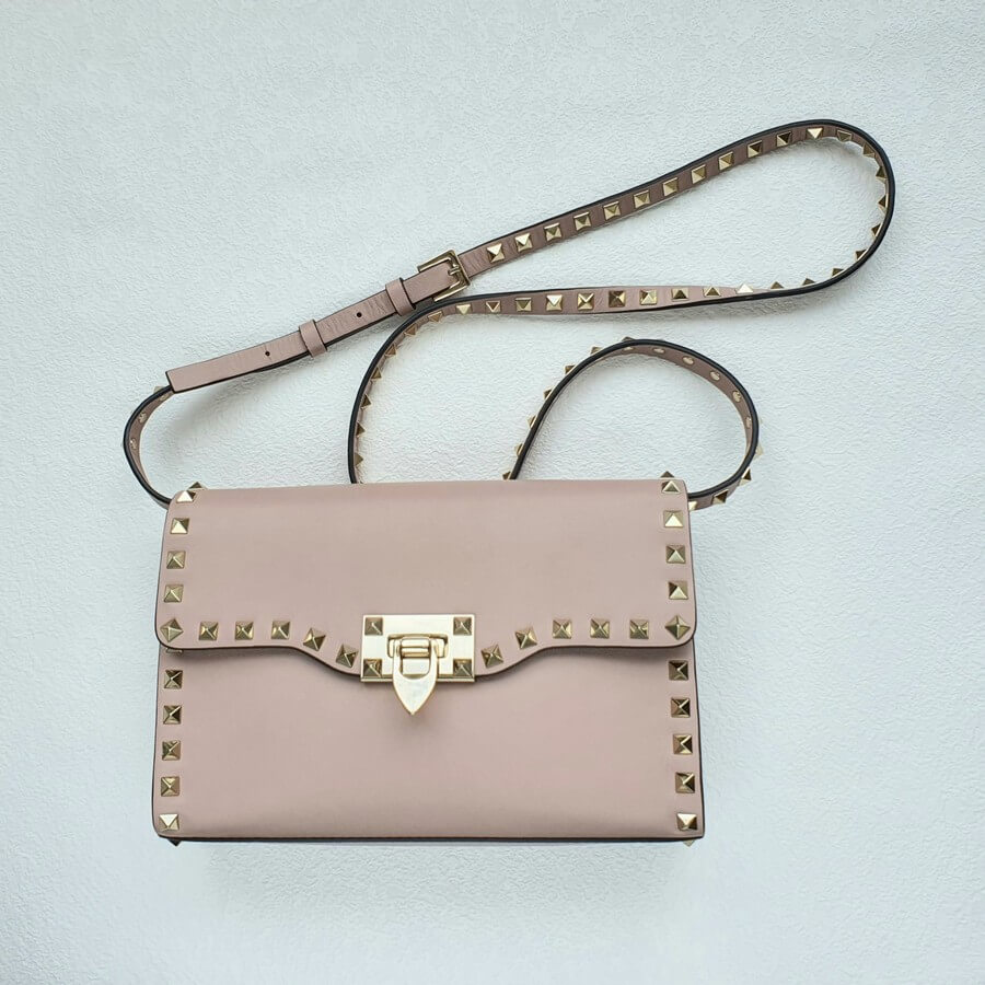 Valentino Small Rockstud Poudre Smooth Leather with Gold Hardware #OTUL-3