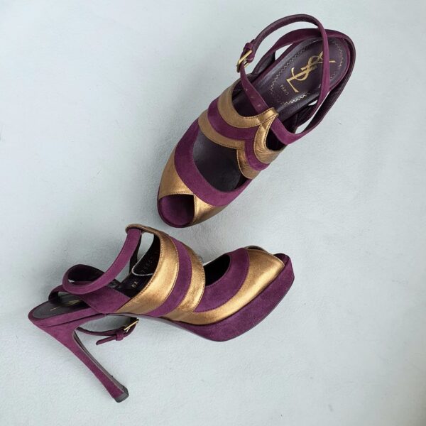 YSL Peeptoe Size37 Purple/Gold Suede Leather Shoes #OSOY-3