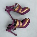YSL Peeptoe Size37 Purple/Gold Suede Leather Shoes #OSOY-3 - Image 3