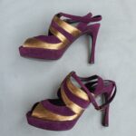 YSL Peeptoe Size37 Purple/Gold Suede Leather Shoes #OSOY-3 - Image 4