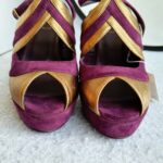 YSL Peeptoe Size37 Purple/Gold Suede Leather Shoes #OSOY-3 - Image 5
